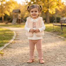 J15546INF: Baby Girls Faux Fur Gilet, Top & Legging Outfit (12-24 Months)